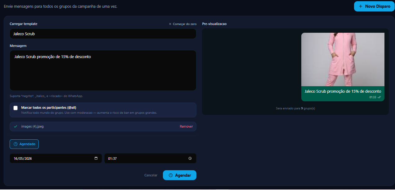 Tela do Pacer Pulse: disparo inteligente de WhatsApp