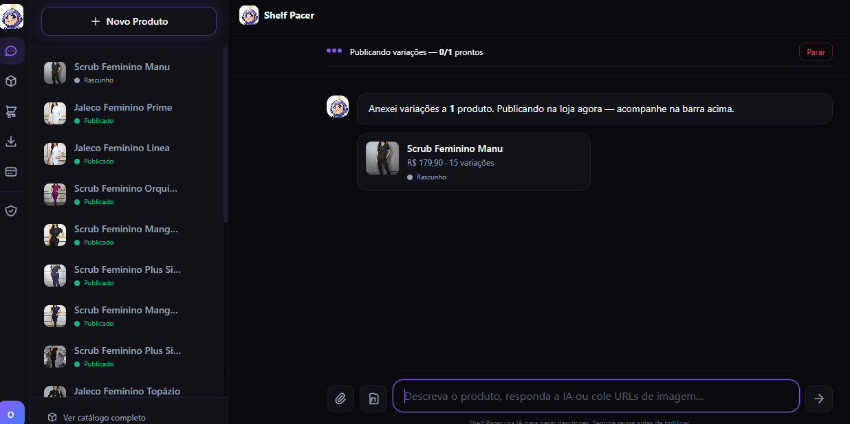Tela do Shelf Pacer: cadastro de produto com IA